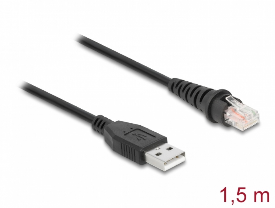 Imagine Cablu pentru cititor coduri de bare USB-A la RJ50 1.5m, Delock 90598