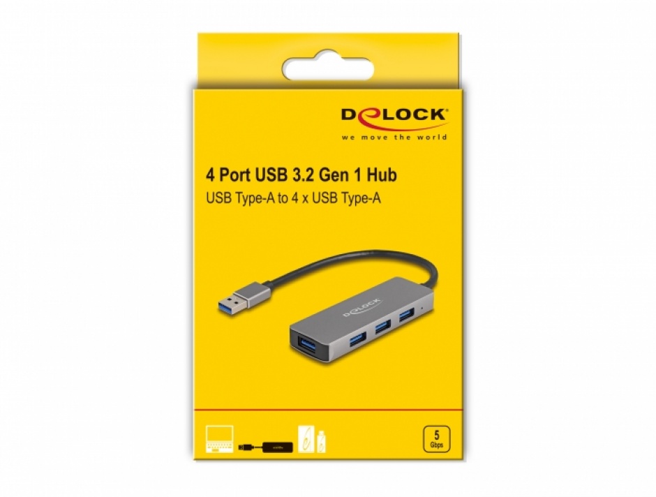 Imagine HUB USB 3.2 Gen1 la 4 x USB-A, Delock 63171