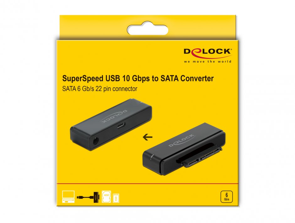 Imagine Adaptor USB 3.2 Gen2 type C la SATA 22 pini pentru HDD 2.5"/3.5", Delock 64188