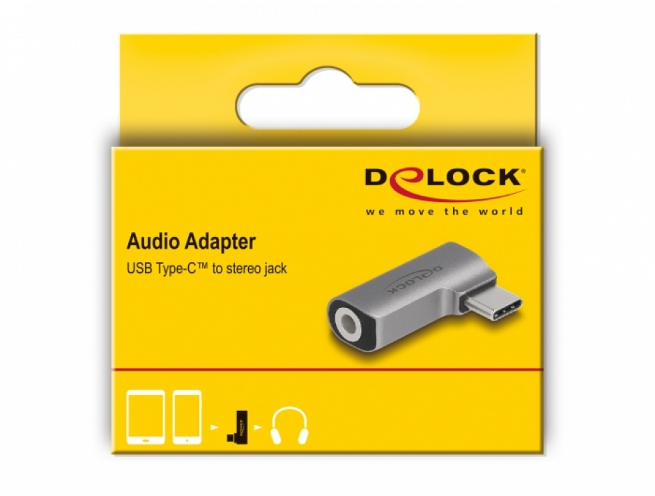 Imagine Adaptor USB type C la jack stereo 3.5mm 4 pini DAC T-M, Delock 64192