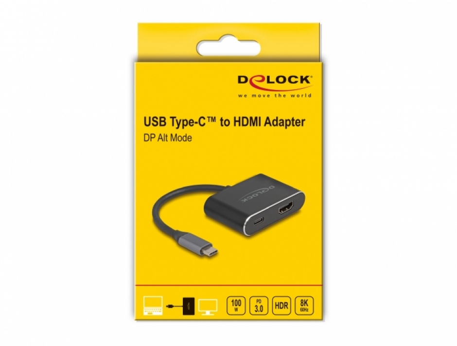 Imagine Adaptor USB type C la HDMI (DP Alt Mode) 8K HDR + PD 100W, Delock 64199