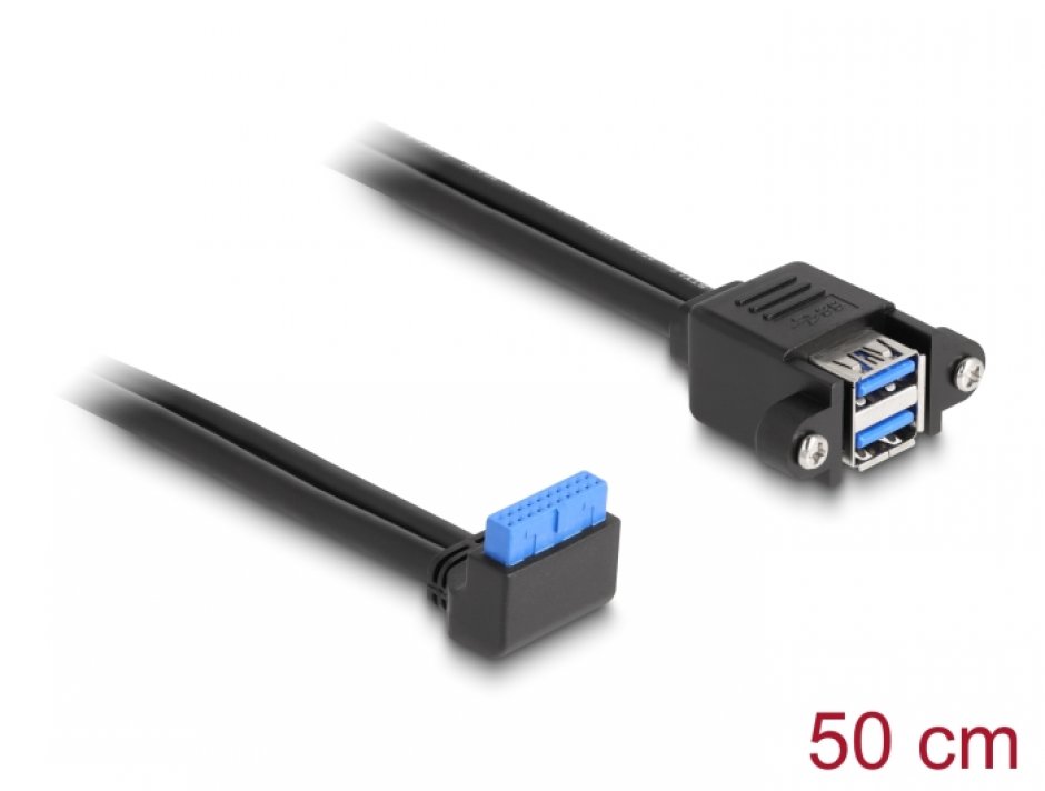 Imagine Cablu USB 3.2 pin header la 2 x USB-A M-M 0.5m, Delock 83007