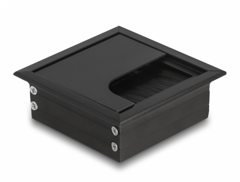 Imagine Organizator cabluri cu perii - montare in masa 80x80x28mm Negru, Delock 66855