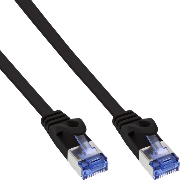 Imagine Cablu de retea RJ45 flat FTP Cat.6A 10m Negru, InLine IL71800S