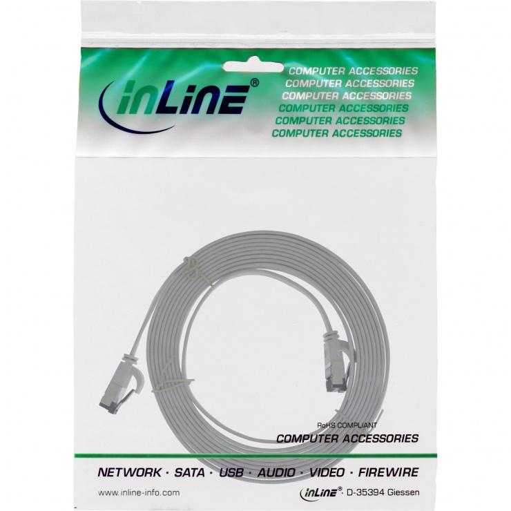 Imagine Cablu de retea RJ45 flat FTP Cat.8.1 1m Gri, InLine IL75801