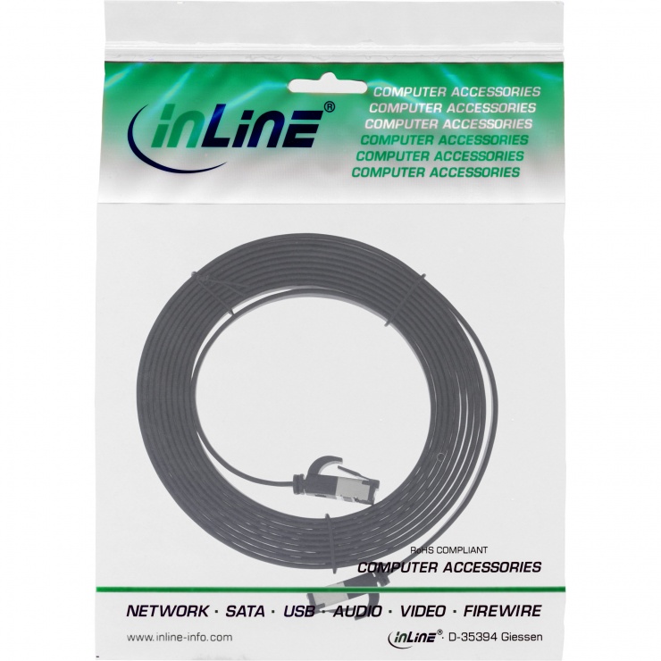 Imagine Cablu de retea RJ45 flat FTP Cat.8.1 2m Negru, InLine IL75802S