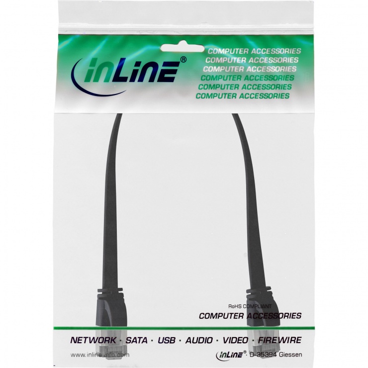 Imagine Cablu de retea RJ45 flat FTP Cat.8.1 0.5m Negru, InLine IL75855S
