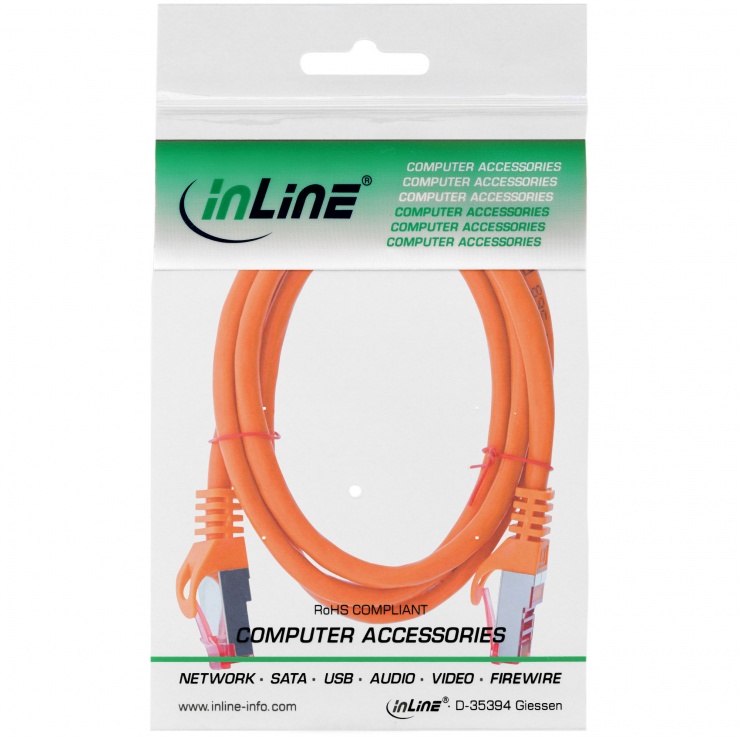 Imagine Cablu de retea RJ45 Cat.6 SFTP PiMF 15m Orange, InLine IL76415O