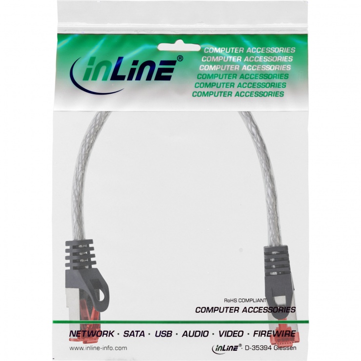 Imagine Cablu de retea RJ45 S/FTP PiMF Cat.6 0.25m Transparent, InLine IL76422T