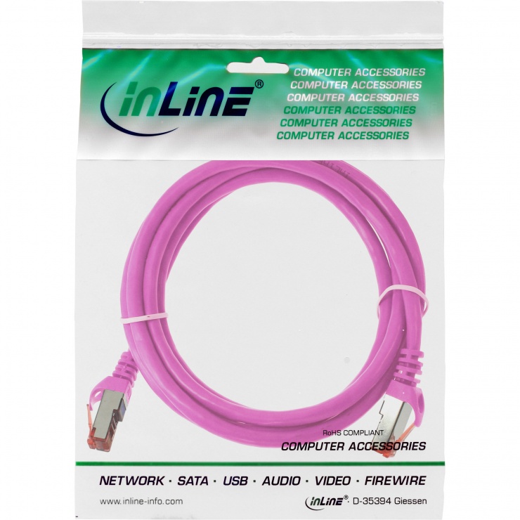 Imagine Cablu de retea RJ45 S/FTP PiMF Cat.6 2m Roz, InLine IL76402M