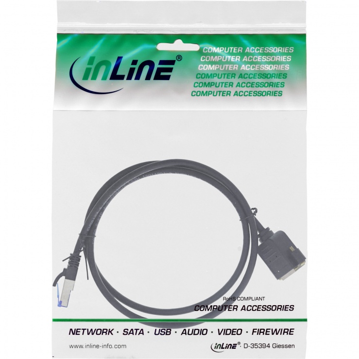 Imagine Cablu prelungitor RJ45 S/FTP (PiMf) Cat.6A 1m Negru, InLine IL76511X