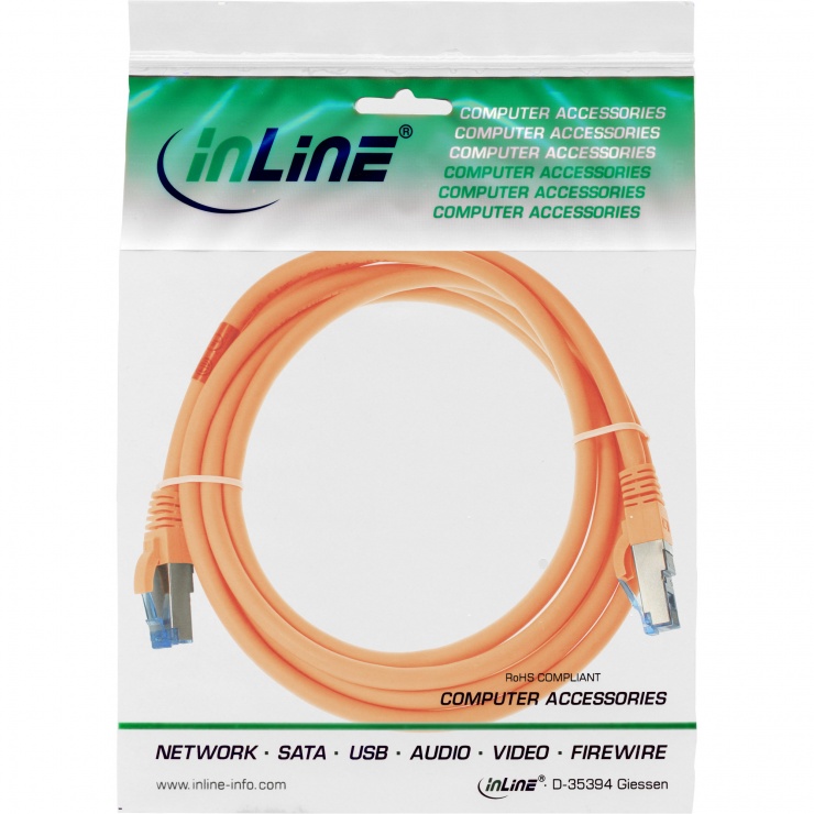 Imagine Cablu de retea RJ45 Cat.6A SFTP PiMF 2m Orange, InLine IL76802O