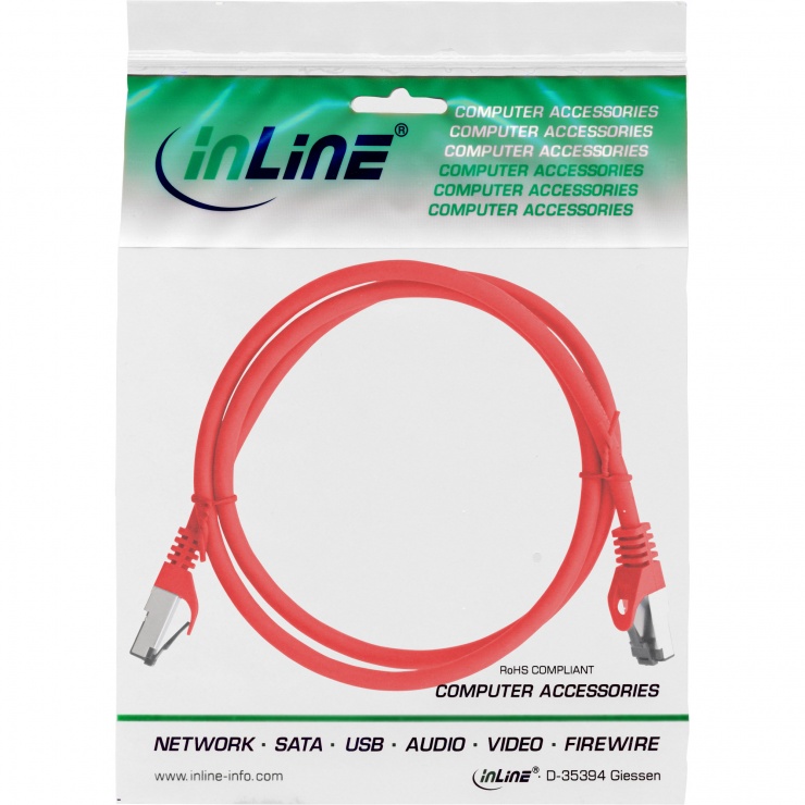 Imagine Cablu de retea RJ45 S/FTP PiMF Cat.8.1 LSOH 1m Rosu, InLine IL78801R