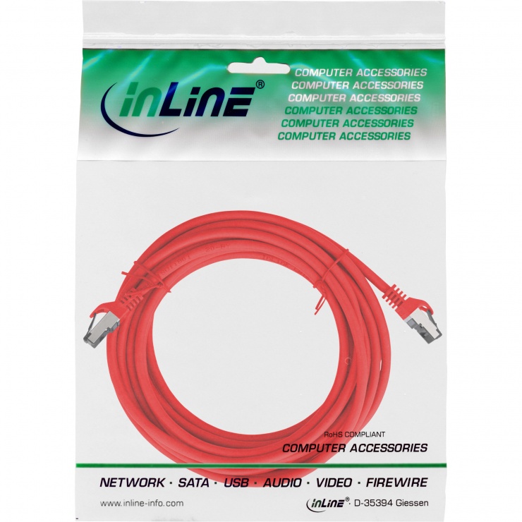 Imagine Cablu de retea RJ45 S/FTP PiMF Cat.8.1 LSOH 10m Rosu, InLine IL78800R