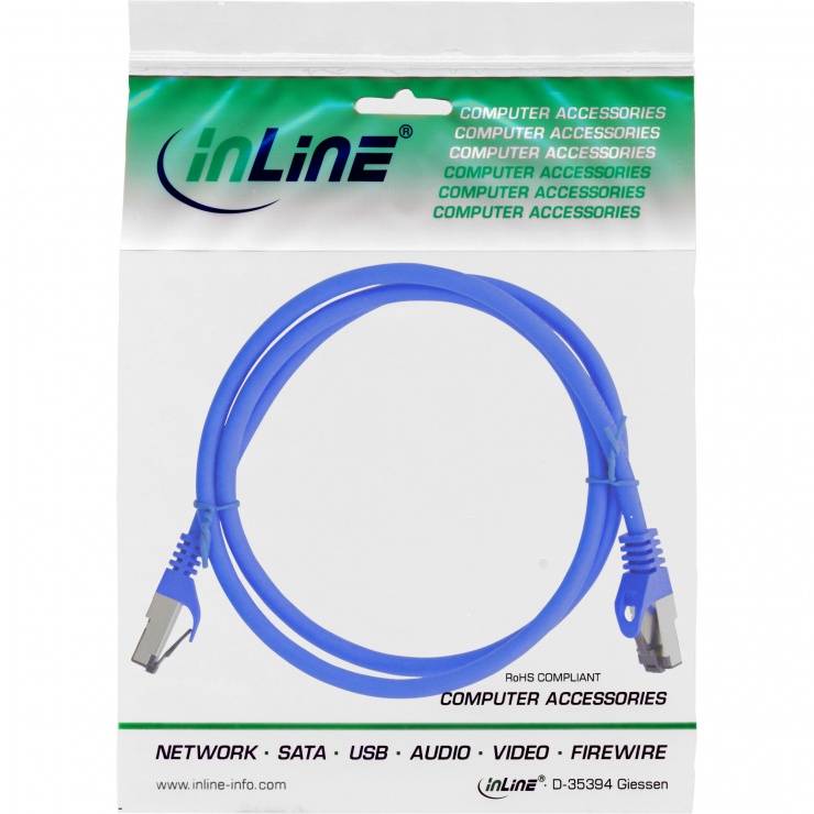 Imagine Cablu de retea RJ45 S/FTP PiMF Cat.8.1 LSOH 3m Albastru, InLine IL78803B