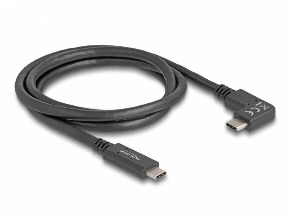 Imagine Cablu USB 3.2 Gen2 type C 4K60Hz/60W unghi dreapta/stanga-drept E-Marker T-T 1m, Delock 80037