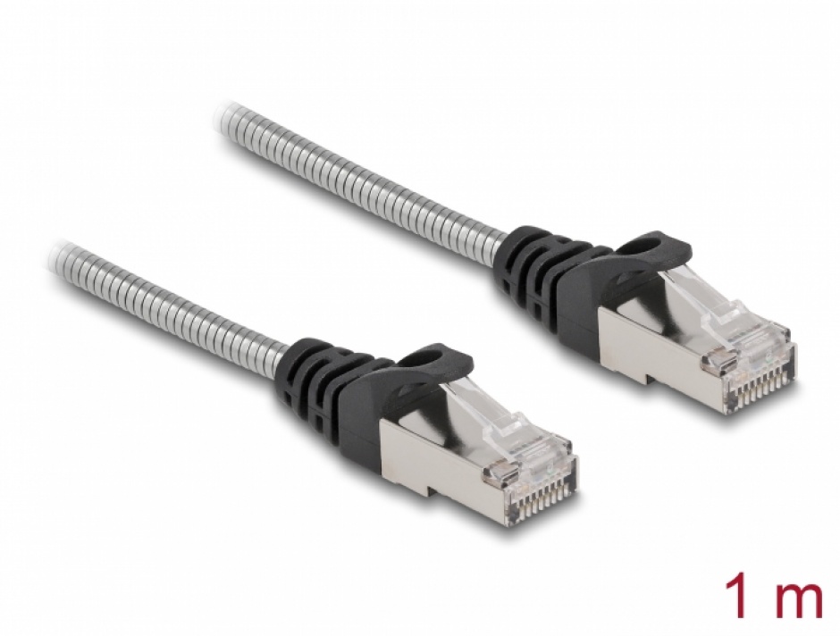 Imagine Cablu de retea RJ45 Cat.6A FTP cu izolatie metalica 1m Negru, Delock 80108