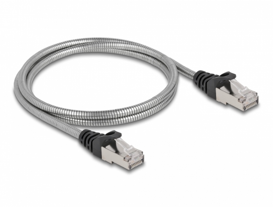 Imagine Cablu de retea RJ45 Cat.6A FTP cu izolatie metalica 1m Negru, Delock 80108