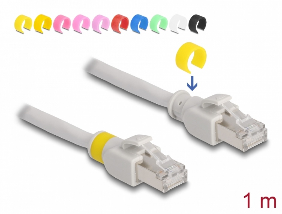 Imagine Cablu de retea RJ45 Cat.6A FTP + 20 cleme colorate 1m Gri, Delock 80118