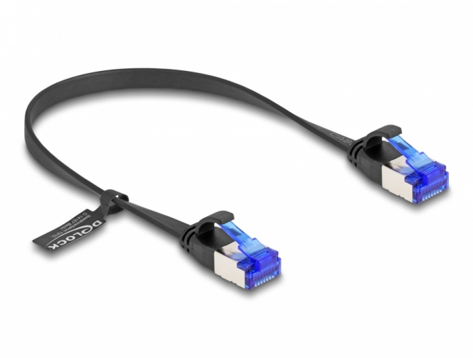 Imagine Cablu de retea RJ45 FTP Cat.6A flat/flexibil 0.25m Negru, Delock 80172