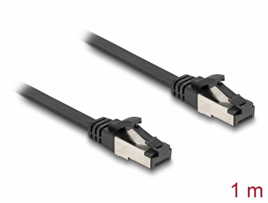 Imagine Cablu de retea RJ45 FTP Cat.8.1 flat/flexibil 1m Negru, Delock 80179