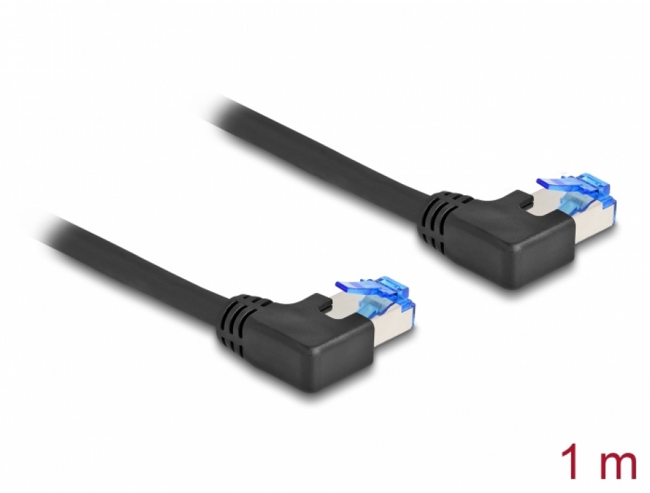 Imagine Cablu de retea RJ45 Cat.6A LSOH SFTP unghi 90 grade stanga 1m Negru, Delock 80210