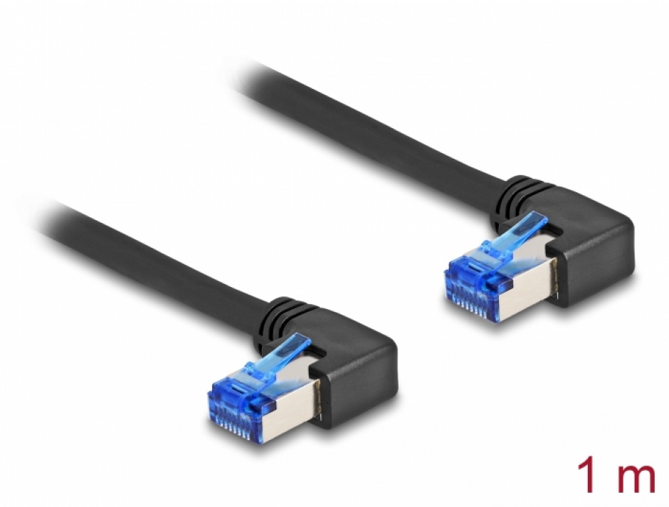 Imagine Cablu de retea RJ45 Cat.6A SFTP LSOH unghi 90 grade dreapta 1m Negru, Delock 80214