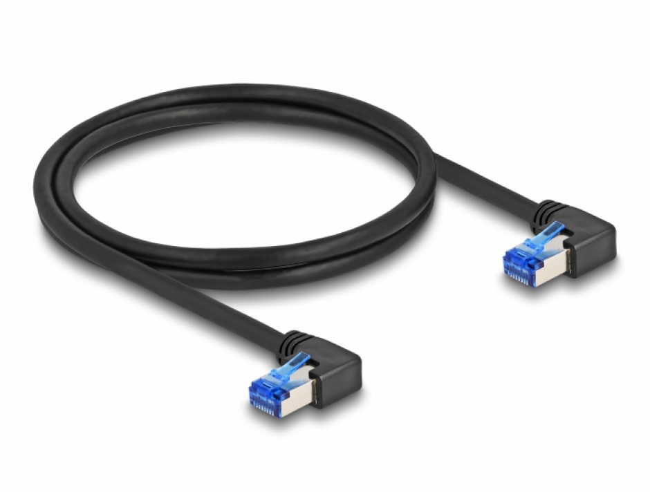 Imagine Cablu de retea RJ45 Cat.6A SFTP LSOH unghi 90 grade dreapta 1m Negru, Delock 80214