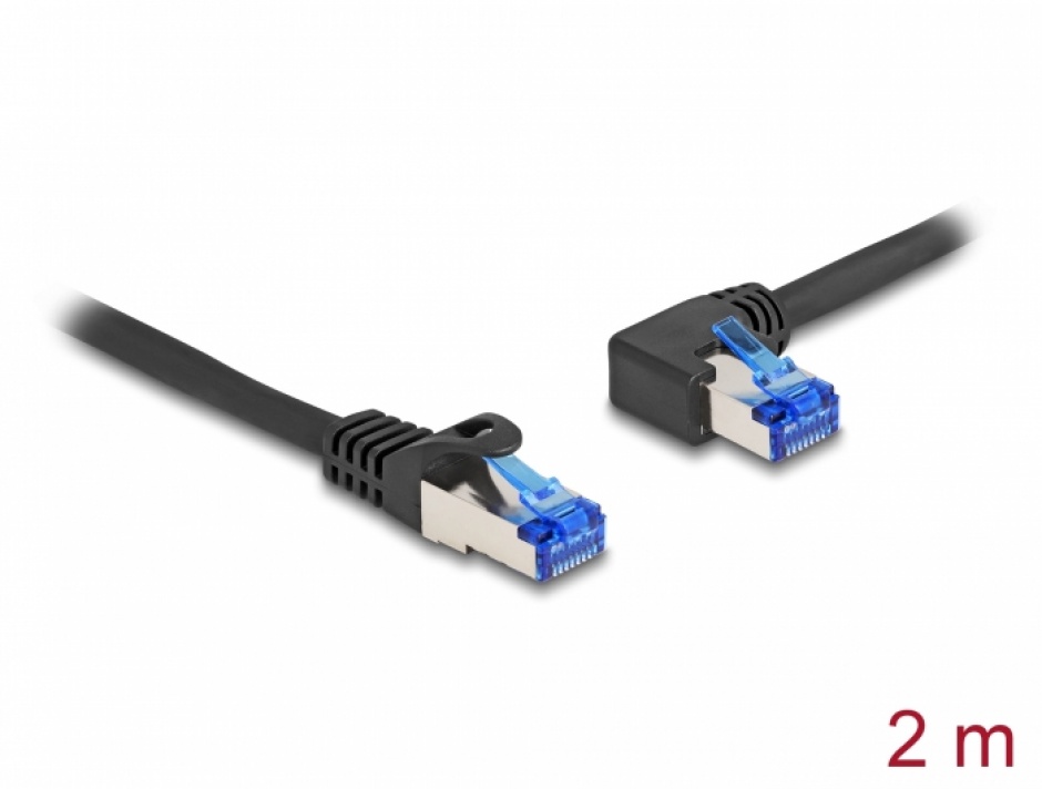 Imagine Cablu de retea RJ45 Cat.6A SFTP LSOH drept/unghi 90 grade stanga 2m Negru, Delock 80219