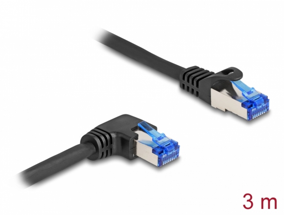 Imagine Cablu de retea RJ45 Cat.6A SFTP LSOH drept/unghi 90 grade dreapta 3m Negru, Delock 80224