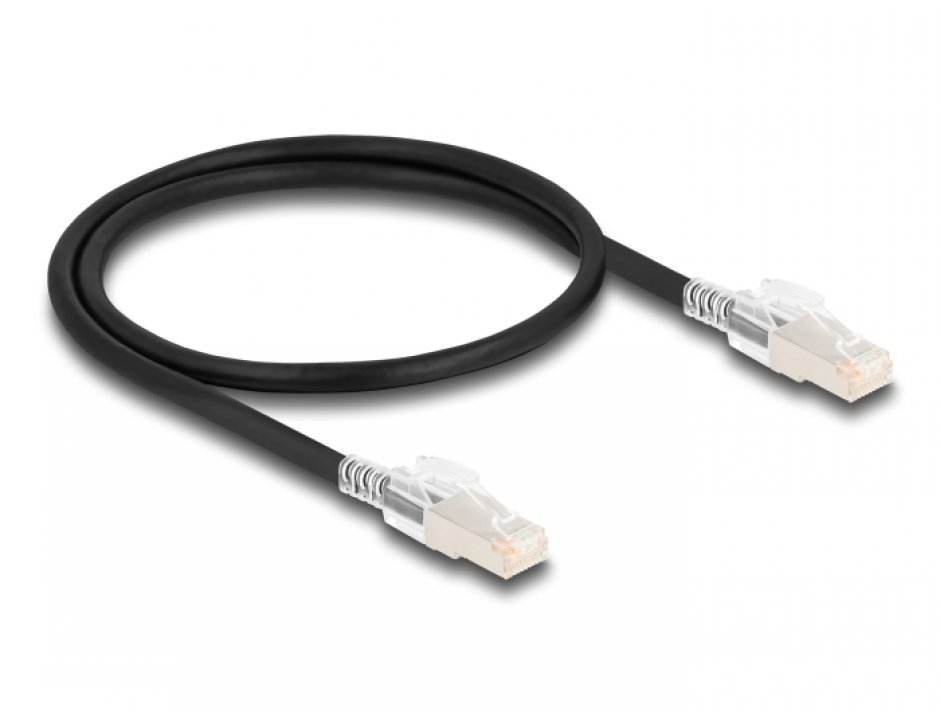 Imagine Cablu de retea RJ45 Cat.6A S/FTP cu clema pentru securizare 0.5m Negru, Delock 80254