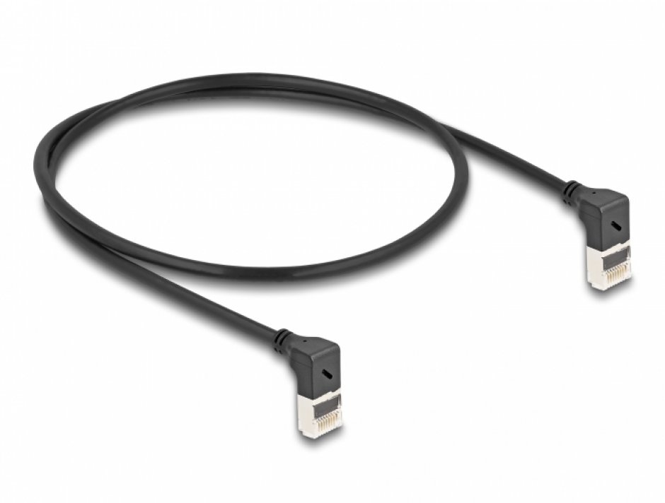 Imagine Cablu de retea RJ45 Cat.6A S/FTP Slim unghi 90 grade sus/sus 0.5m Negru, Delock 80280