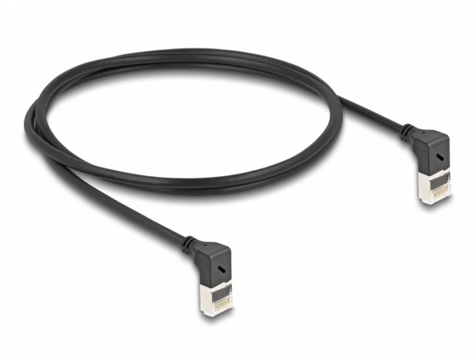 Imagine Cablu de retea RJ45 Cat.6A S/FTP Slim unghi 90 grade sus/sus 1m Negru, Delock 80281