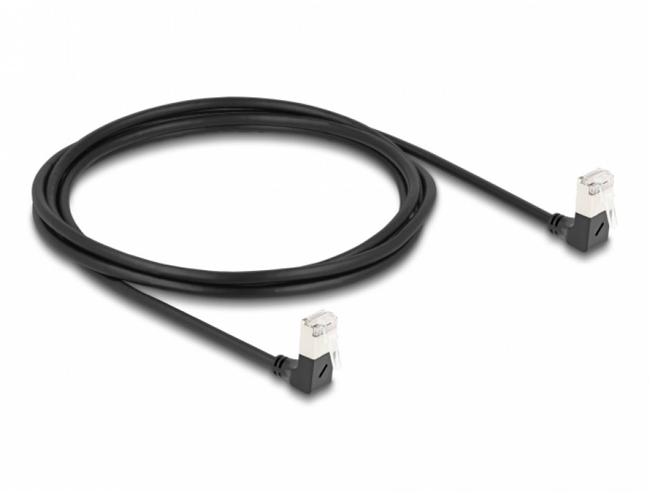 Imagine Cablu de retea RJ45 Cat.6A S/FTP Slim unghi 90 grade jos/jos 2m Negru, Delock 80300