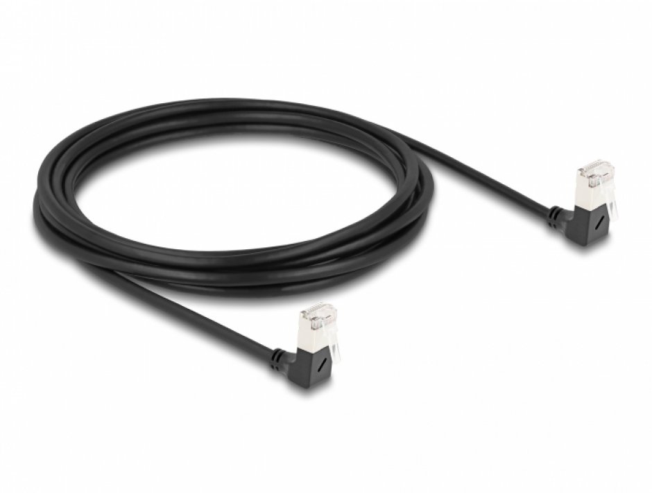 Imagine Cablu de retea RJ45 Cat.6A S/FTP Slim unghi 90 grade jos/jos 3m Negru, Delock 80301