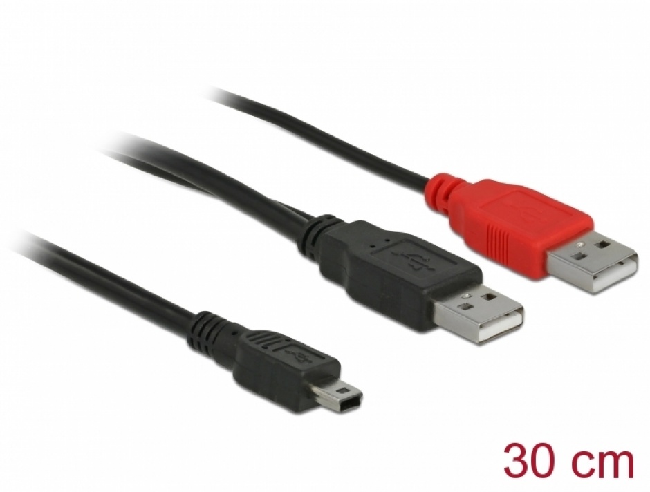 Imagine Cablu in Y 2 x USB-A la mini USB 0.3m, Delock 83178