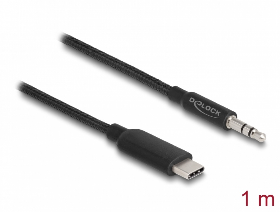 Imagine Cablu audio USB type C la jack stereo 3.5mm 3 pini DAC T-T 1m, Delock 85208