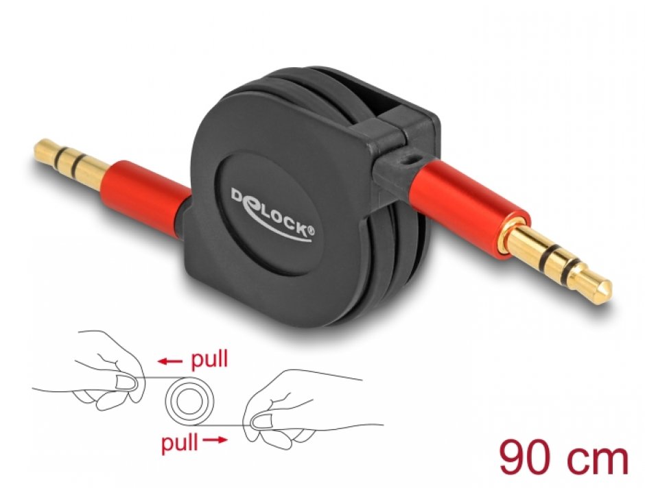 Imagine Cablu audio jack stereo 3.5mm 3 pini retractabil T-T 0.9m, Delock 85369