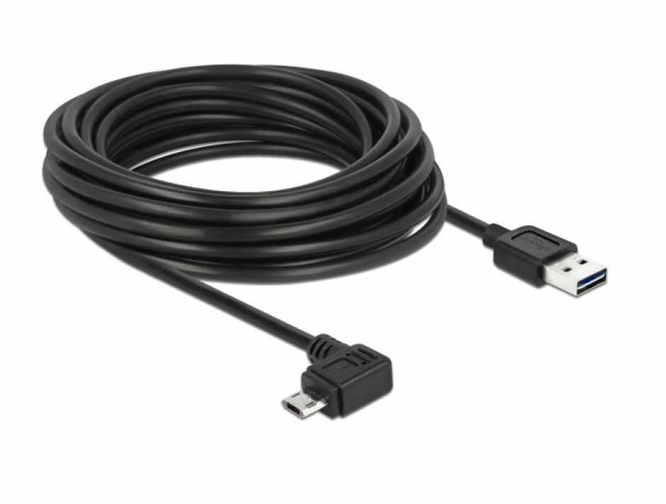 Imagine Cablu EASY-USB 2.0 tip A la micro USB-B EASY-USB unghi stanga/dreapta T-T 5m Negru, Delock 85562