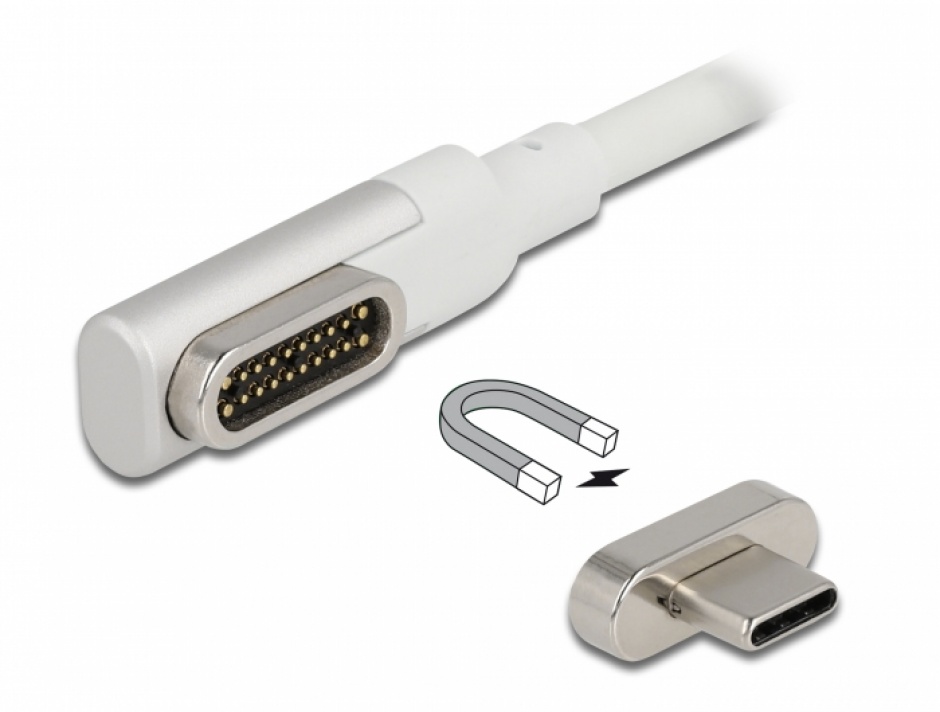Imagine Cablu Thunderbolt 3 (USB-C) magnetic drept/unghi 90 grade 4K60Hz/100W 1.2m Alb, Delock 86703