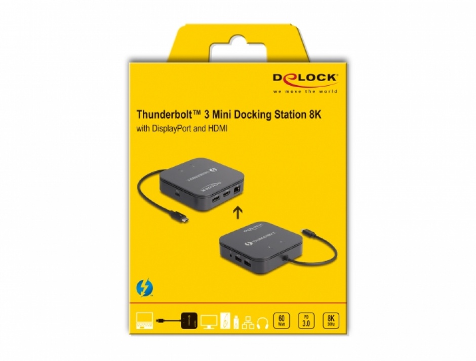 Imagine Docking station Thunderbolt 3 la DisplayPort 8K30Hz MST/HDMI/USB/LAN/Audio/PD 3.0, Delock 87789