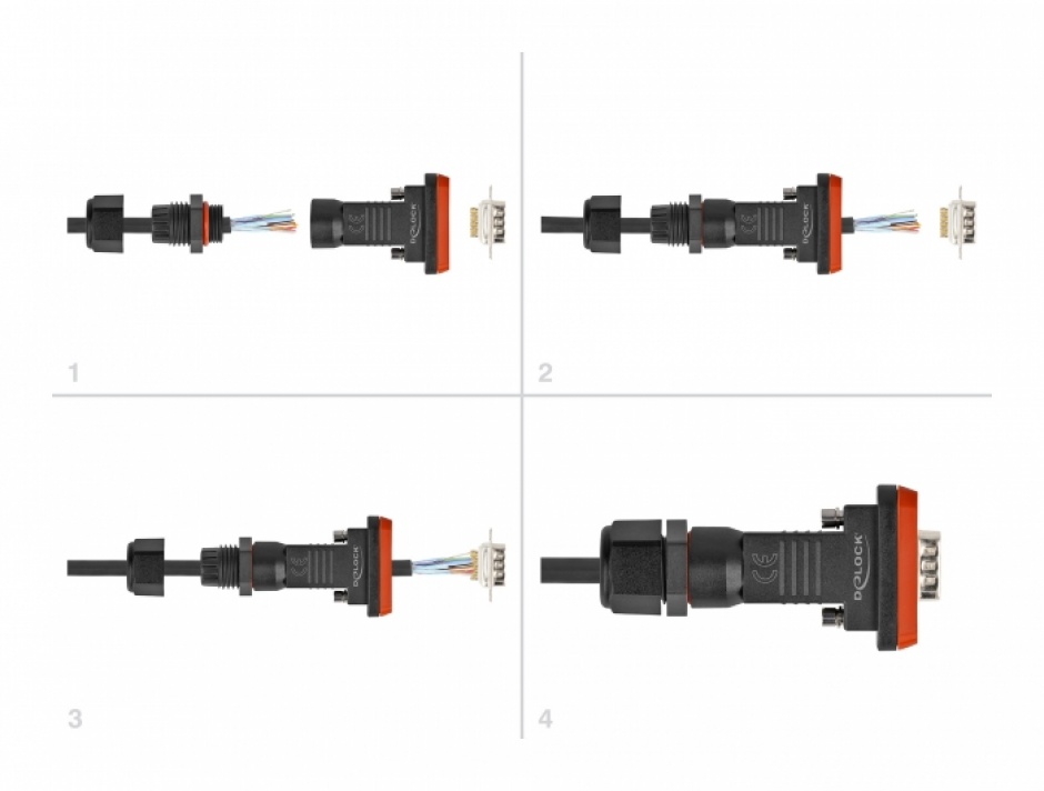 Imagine Conector D-Sub 9 pini tata cu carcasa IP67 rezistenta la apa, Delock 87802