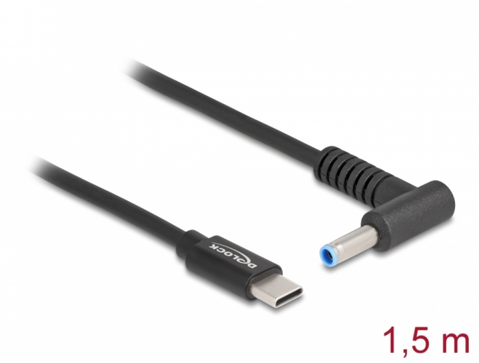Imagine Cablu de alimentare laptop USB type C la HP 4.5 x 3.0 mm 20V/3A 1.5m, Delock 87971