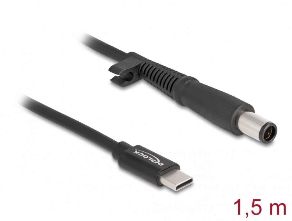 Imagine Cablu de alimentare laptop USB type C la HP 7.4 x 5.0 mm 20V/3A 1.5m, Delock 87972