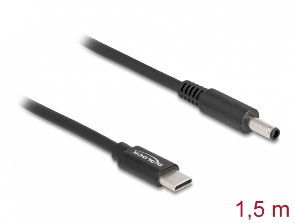 Imagine Cablu de alimentare laptop USB type C la Dell 4.5 x 3.0 mm 20V/3A 1.5m, Delock 87974