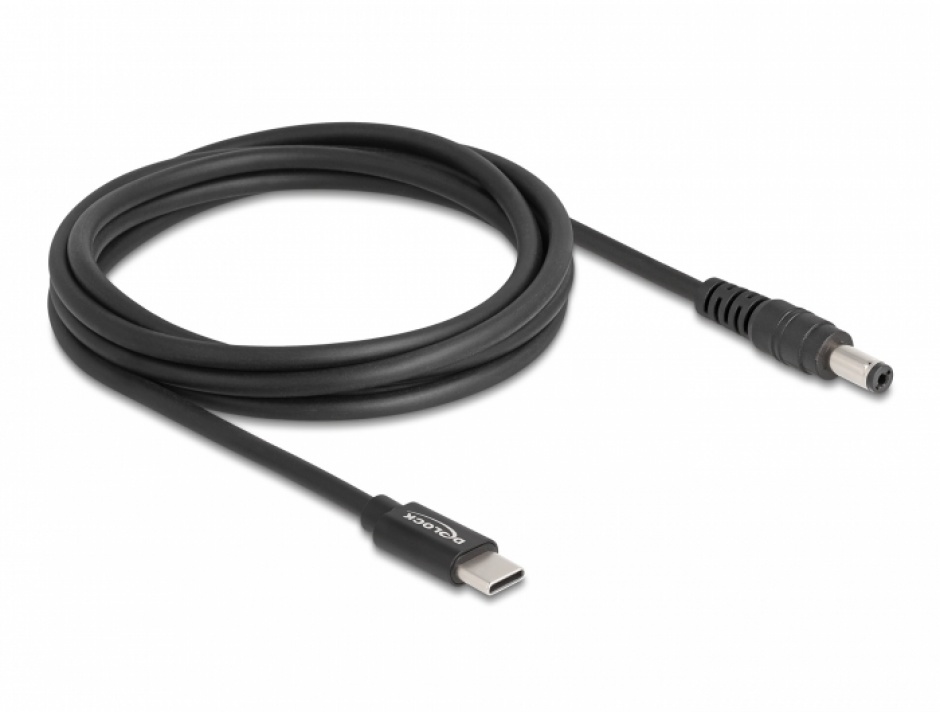 Imagine Cablu de alimentare laptop USB type C la DC 5.5 x 2.1 mm 20V/3A 1.5m, Delock 87977