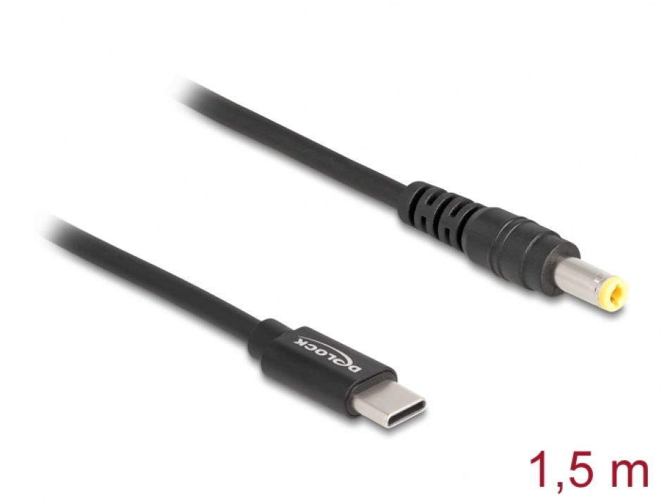 Imagine Cablu de alimentare laptop USB type C la DC 5.5 x 2.5 mm 20V/3A 1.5m, Delock 87978