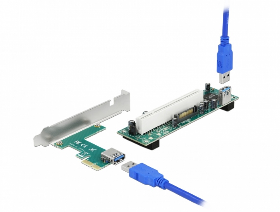 Imagine Riser Card PCI Express la 1 x PCI 32 Bit cu cablu 60cm, Delock 90065