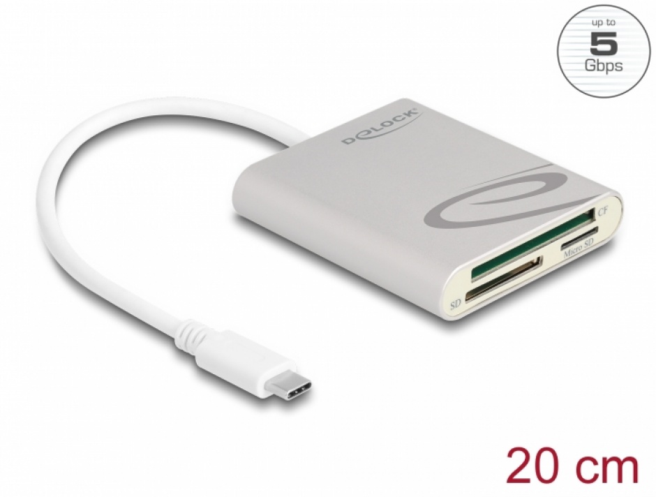 Imagine Cititor de carduri USB 3.2 Gen1 type C la micro SD/SD/CF type I , Delock 91005