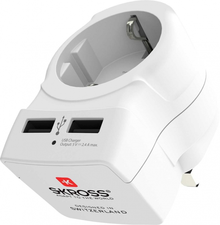 Imagine Adaptor priza Europa/Schuko la UK + 2 x USB-A, Skross 1.500280